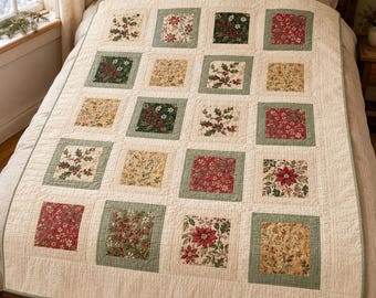 Mistletoe Windows Quilt Pattern PDF, Beginner Christmas Throw Quilt, Cottage Floral Quilt Guide, Easy Patchwork Tutorial, Printable PDF