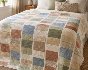 Modello PDF per trapunta Linen Path, modello minimalista per principianti, tutorial facile per trapunte a strisce, guida per plaid patchwork in stile cottagecore