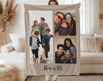 Coperta personalizzata con collage di foto / Morbida pelliccia Sherpa e velluto / Regalo per la famiglia / Coperta personalizzata con foto e testo per la famiglia / Coperta con immagini