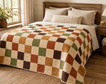 Modello PDF per trapunta a scacchiera Hearthside, trapunta a scacchiera per principianti, guida facile per realizzare una coperta patchwork, tutorial per trapunte in stile rustico