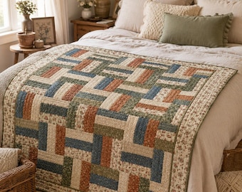 Rail Fence Quilt Pattern PDF, Beginner Quilt Pattern, Easy Strip Quilt Guide, Printable Patchwork Quilt Tutorial, Cottage Farmhouse Quilt