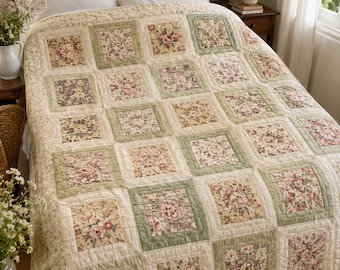 Garden Gate Quilt Pattern PDF, Beginner Quilt Pattern, Cottage Floral Quilt Guide, Easy Patchwork Quilt Tutorial, Printable Quilt PDF
