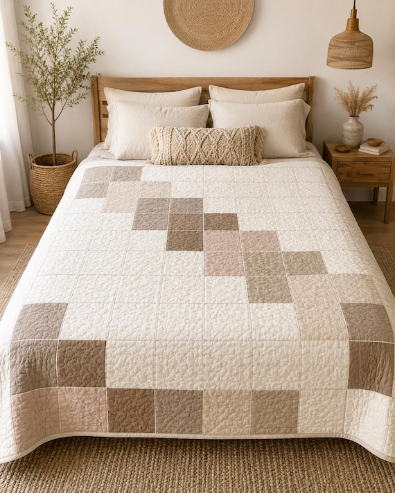 Beginner Quilt Pattern PDF, Modern Patchwork Quilt Pattern, Easy Throw Quilt, Baby Quilt Pattern, Cozy Steps Digital Download
