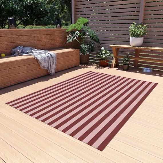 Striped Red Outdoor Rug | Patio Mat, Deck Rug, Weatherproof Stripes