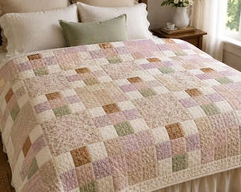 Modello PDF per trapunta "Morning Tea", modello per trapunta cottagecore per principianti, guida facile per realizzare una trapunta patchwork, tutorial per trapunte in stile vintage rustico