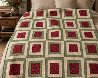 Winterberry Frames Quilt Pattern PDF, Beginner Cottage Christmas Throw, Cottage Floral Quilt Guide, Easy Quilt Tutorial, Printable Quilt PDF