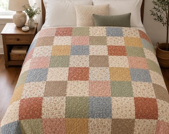 Modello PDF per coperta patchwork / Trapunta quadrata facile per principianti / Guida stampabile con istruzioni per la trapunta / Modello semplice per cucire una coperta fai da te