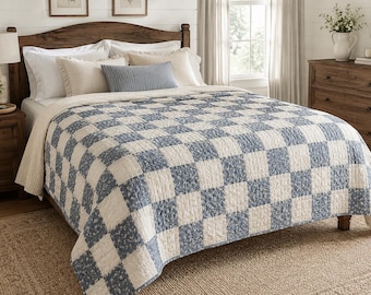 Modello per trapunta a scacchiera in PDF, modello per trapunta per principianti, guida facile per trapunte patchwork, tutorial stampabile per trapunta in stile cottage/farmhouse