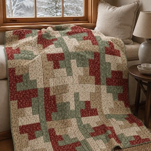 Cranberry Cabin Steps Quilt Pattern PDF, Beginner Christmas Log Cabin Throw,  Cottage Floral Quilt Guide, Easy Tutorial, Printable Quilt PDF