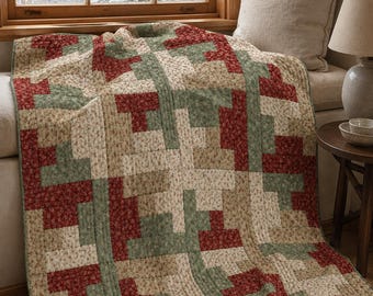 Cranberry Cabin Steps Quilt Pattern PDF, Beginner Christmas Log Cabin Throw,  Cottage Floral Quilt Guide, Easy Tutorial, Printable Quilt PDF