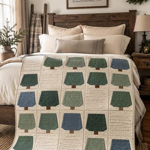Frosted Pines Quilt Pattern PDF, Beginner Winter Quilt Pattern, Pine Tree Quilt, Cottagecore Farmhouse Quilt, Digital Download