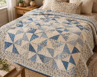 Bluebell Pinwheel Quilt Pattern PDF, Beginner Pinwheel Quilt Guide, Easy Baby Quilt Pattern, Cottage Floral Quilt Tutorial, Printable Quilt