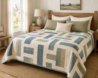 Modello PDF per trapunta moderna a binario, guida minimalista per principianti alla trapuntatura, tutorial per una semplice coperta patchwork