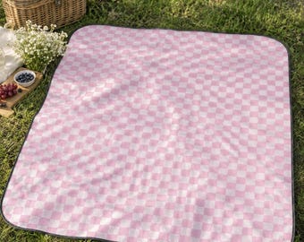 Coperta da picnic a scacchi rosa / Tappetino da picnic per esterni, retro impermeabile