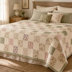 Quiet Bloom Quilt Pattern PDF, Beginner Cottagecore Quilt Pattern, Easy Floral Patchwork Throw Quilt Guide, Farmhouse Quilt Tutorial