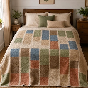 Linen Path Quilt Pattern PDF, Beginner Minimalist Quilt Pattern, Easy Strip Quilt Tutorial, Cottagecore Patchwork Throw Guide