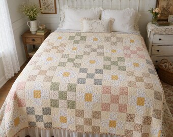 Modello PDF per trapunta a catena di margherite, modello per trapunta cottagecore per principianti, guida facile per realizzare una trapunta patchwork floreale, tutorial per trapunta in stile rustico primaverile