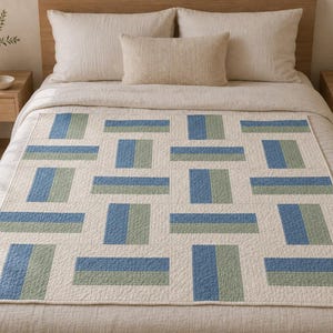 Modern Rail Quilt Pattern PDF, Beginner Minimal Quilt Guide, Simple Patchwork Throw Tutorial