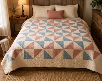 Modello PDF per trapunta a girandola, modello per trapunta per principianti, guida facile per trapunte a triangoli e mezzi quadrati, tutorial stampabile per trapunta per neonati in stile cottage