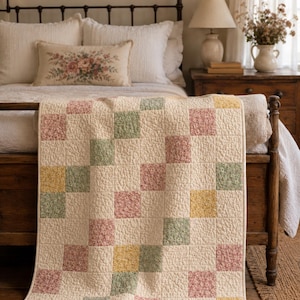 Bloom Path Quilt Pattern PDF, Beginner Cottagecore Quilt Pattern, Easy Patchwork Throw Quilt Guide, Floral Farmhouse Quilt Tutorial