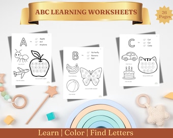ABC Alphabet Worksheets | Toddler Letter Recognition, Coloring (Digital Download)
