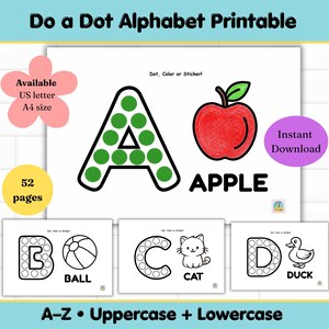 Do a dot Alphabet Worksheets A-Z Printable | Dot Marker, Sticker & Coloring Activities | Toddler Preschool ABC Activity | Letter Recognition