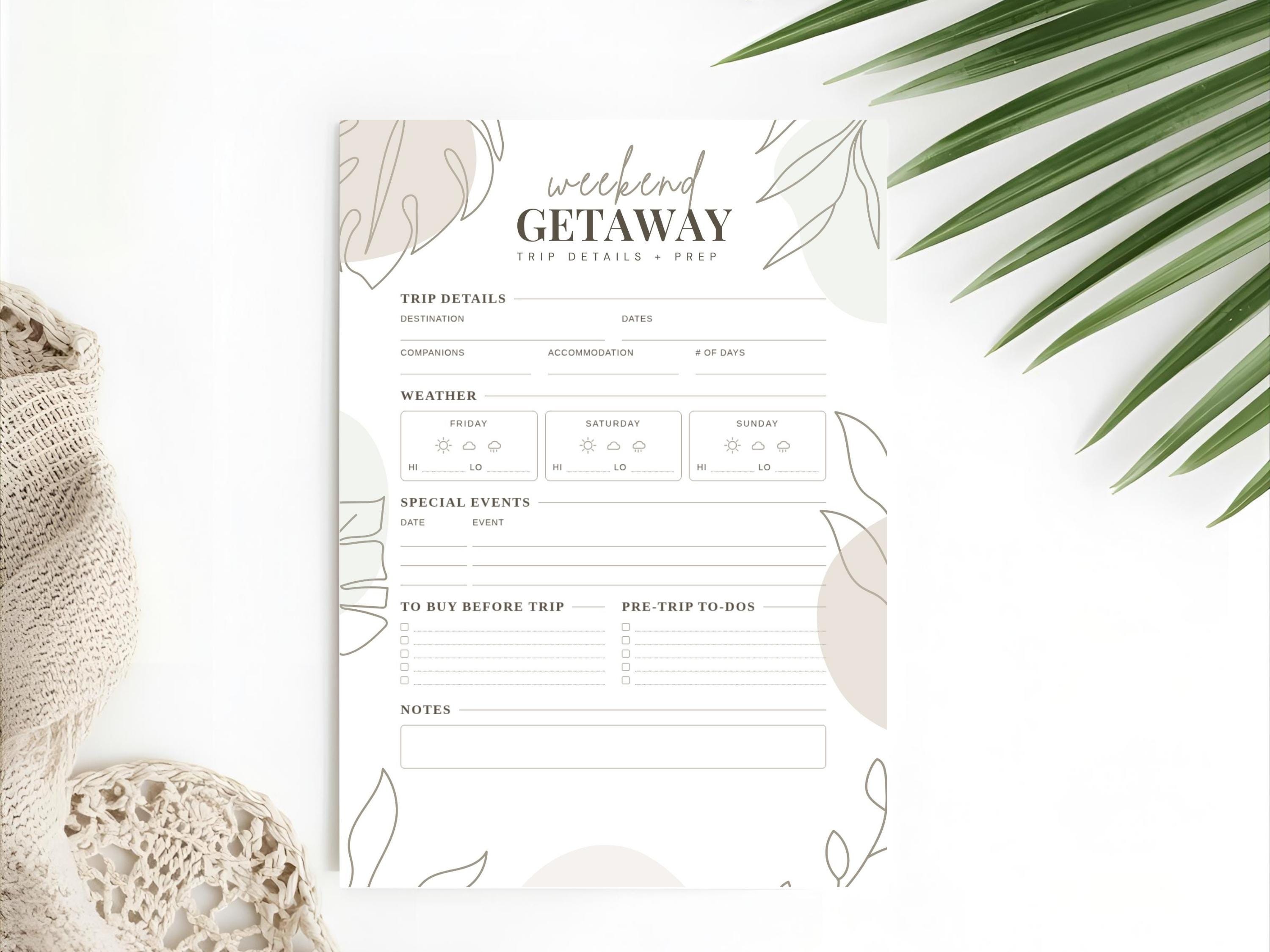 Weekend Getaway Packing List Printable | Travel Checklist PDF | Trip ...