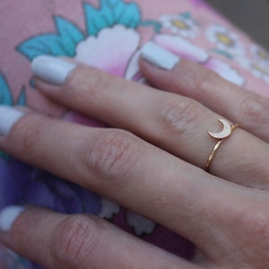 Gold moon stacking ring -skinny gold ring, gold crescent moon ring, 14k gold filled ring