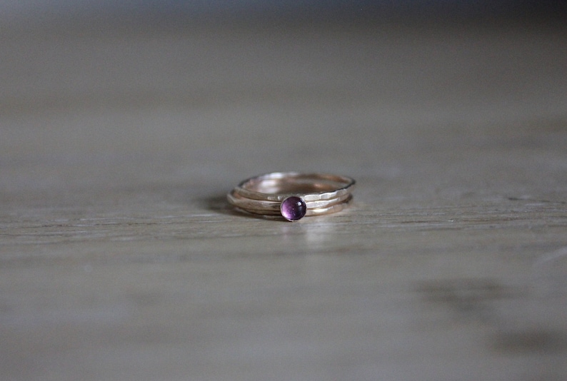 Amethyst ring stacking rings, February birthstone, Gold Amethyst stacking ring set 14k gold filled rings, for her, image 2