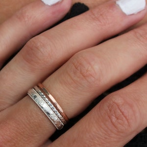 Sterling silver and Rose gold stacking rings, knuckle rings - midi rings, hammered, textured knuckle rings, silver and rose gold rings
