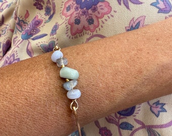 Pulsera llena de oro de 14k, brazalete martillado relleno de oro, pulsera de piedras preciosas de oro