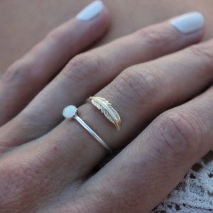Opal ring, feather ring, Sterling silver ring, stacking ring, midi ring, stackable ring