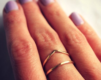 14k Gold filled stacking ring set - set of two hammered, textured rings, gold rings, chevron stacking rings