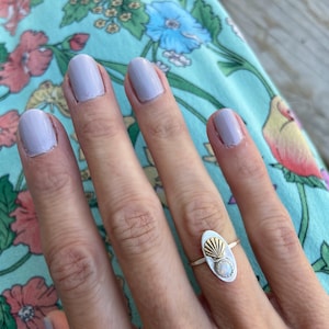 Opal ring, shell ring, mermaid ring, Sterling silver ring, stacking ring, midi ring, stackable ring