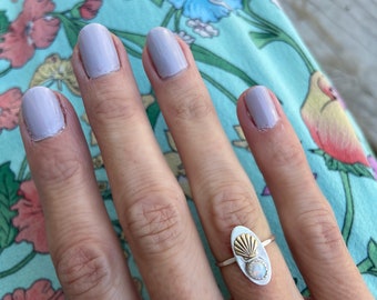 Opal ring, shell ring, mermaid ring, Sterling silver ring, stacking ring, midi ring, stackable ring