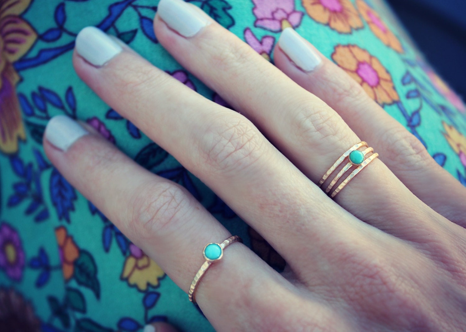 Gold Turquoise Stacking Ring Set - Set of Three Rings, Turquoise Ring ...
