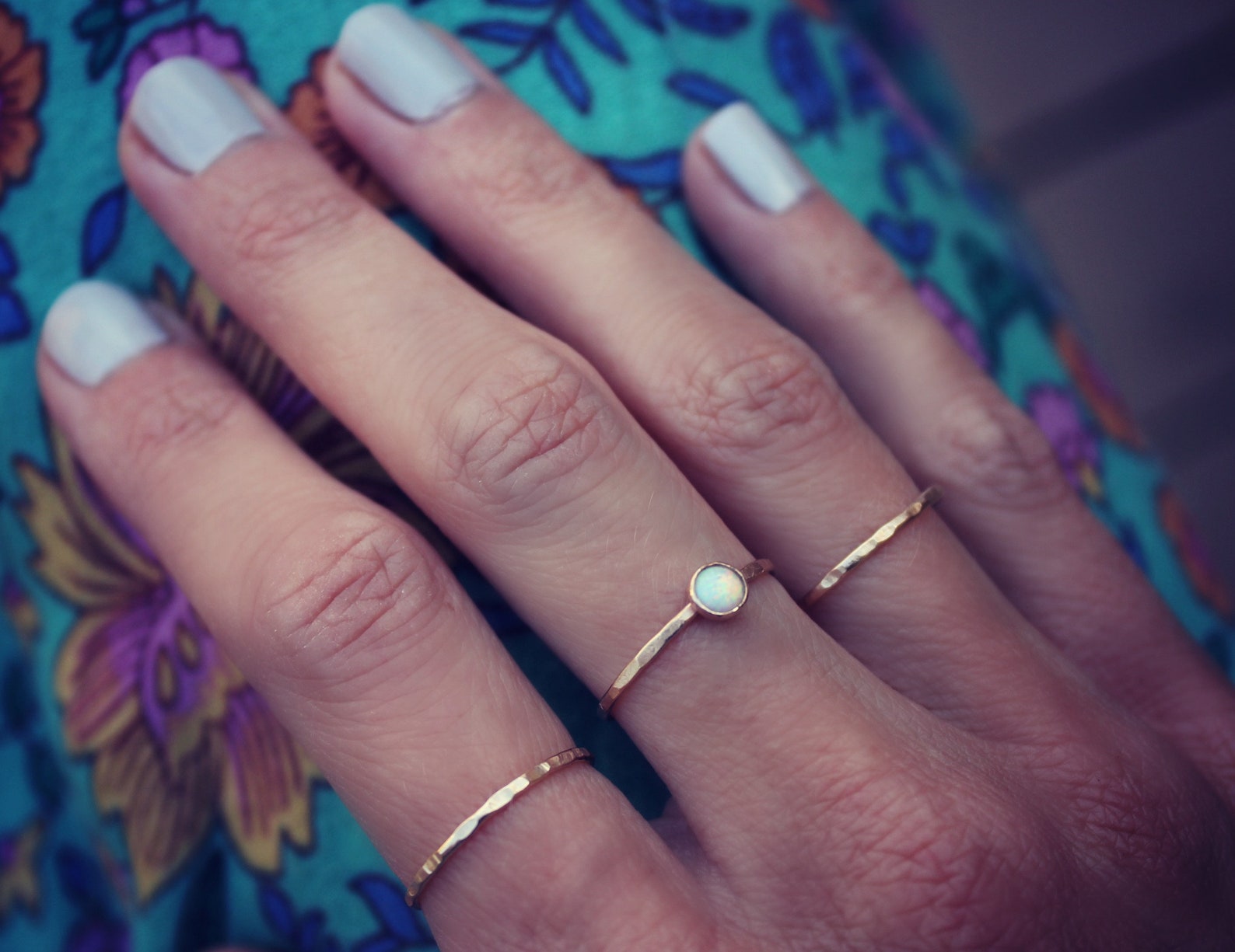 Opal Ring - Stacking Rings, Gold Opal Stacking Ring Set - Set of Three ...
