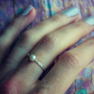 Pearl ring, Sterling silver ring, patterned stacking ring, midi ring, stackable ring