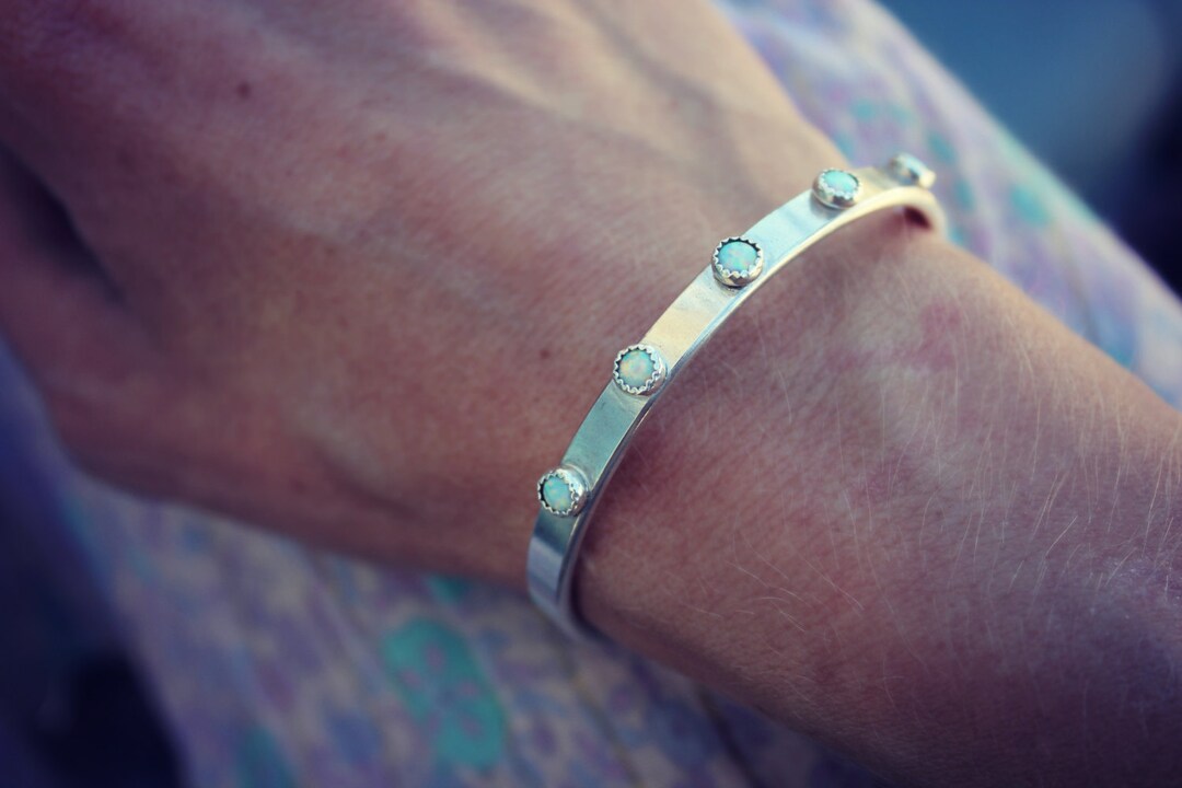 Edie Silver Cuff Bracelet in White Opal main image 1
