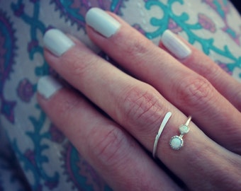 Anillo de plata de ley, anillo de ópalo y plata, anillo de plata de ley con piedras preciosas, anillo abierto, anillo de ópalo, anillo apilable