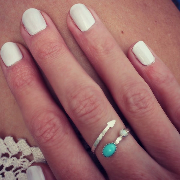 Arrow ring with turquoise and Opal Gemstones, midi ring, stack ring