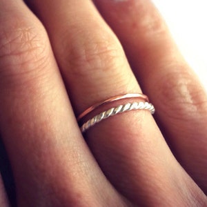 Sterling silver and rose gold stacking rings, knuckle rings - midi rings, hammered, textured knuckle rings, silver rings