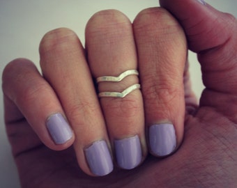 Midi rings, knuckle ring set, Sterling silver rings,  chevron knuckle rings - hammered, textured knuckle rings, silver rings