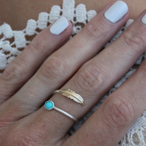 Turquoise ring, feather ring, Sterling silver ring, stacking ring, midi ring, stackable ring