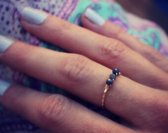 September Birthstone stacking ring -skinny gold ring, gold Sapphire  ring, 14k gold filled ring
