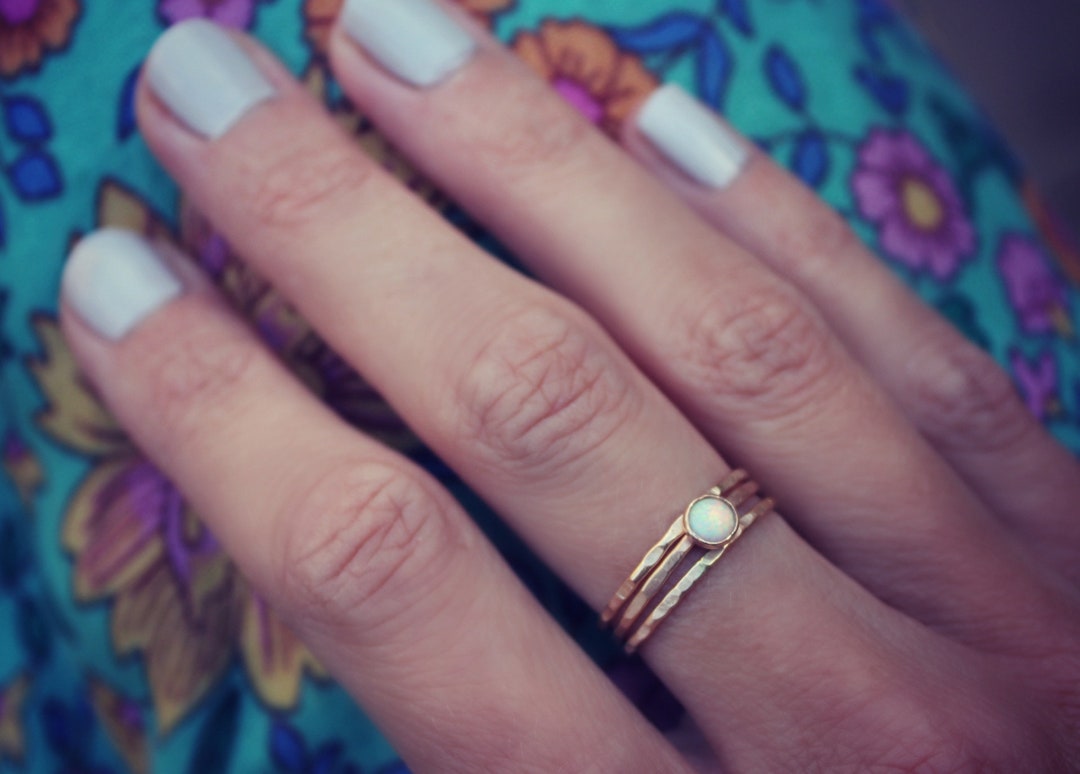 Opal Ring - Stacking Rings, Gold Opal Stacking Ring Set - Set of Three ...
