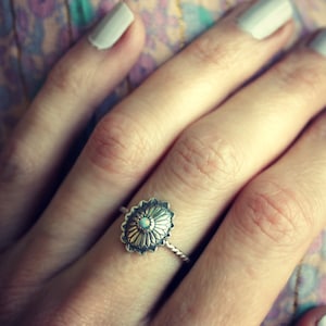 Sterling silver concho ring, opal ring, stacking ring, rope ring, midi ring, stackable ring