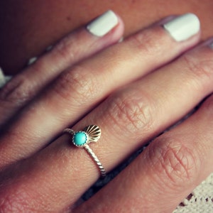 Turquoise ring, shell ring, mermaid ring, Sterling silver ring, stacking ring, midi ring, stackable ring image 1