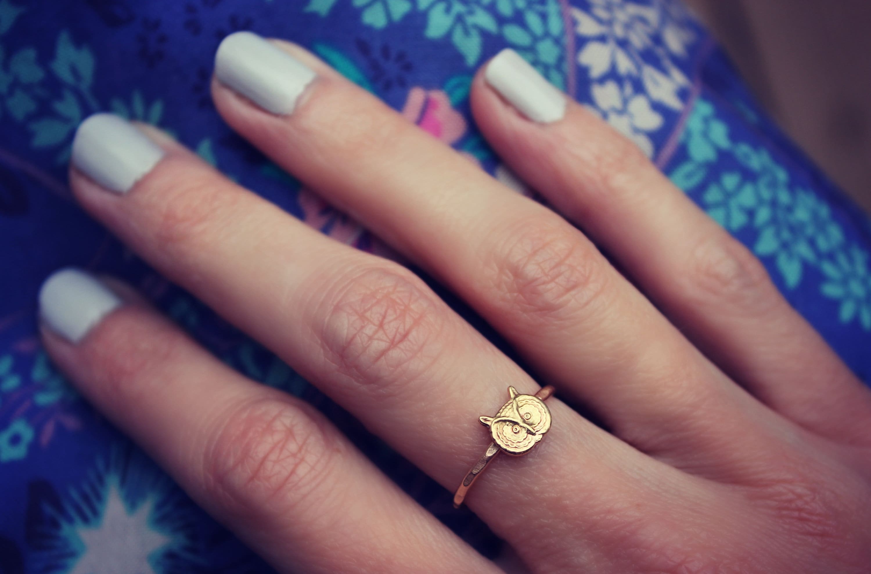 Gold stacking ring, Owl ring, 14k gold fill stacking ring, rustic hammered band