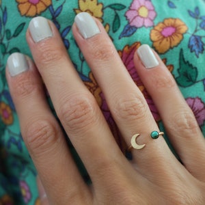 Gold and turquoise moon stacking ring -skinny gold moon ring, gold moon ring, 14k gold filled ring